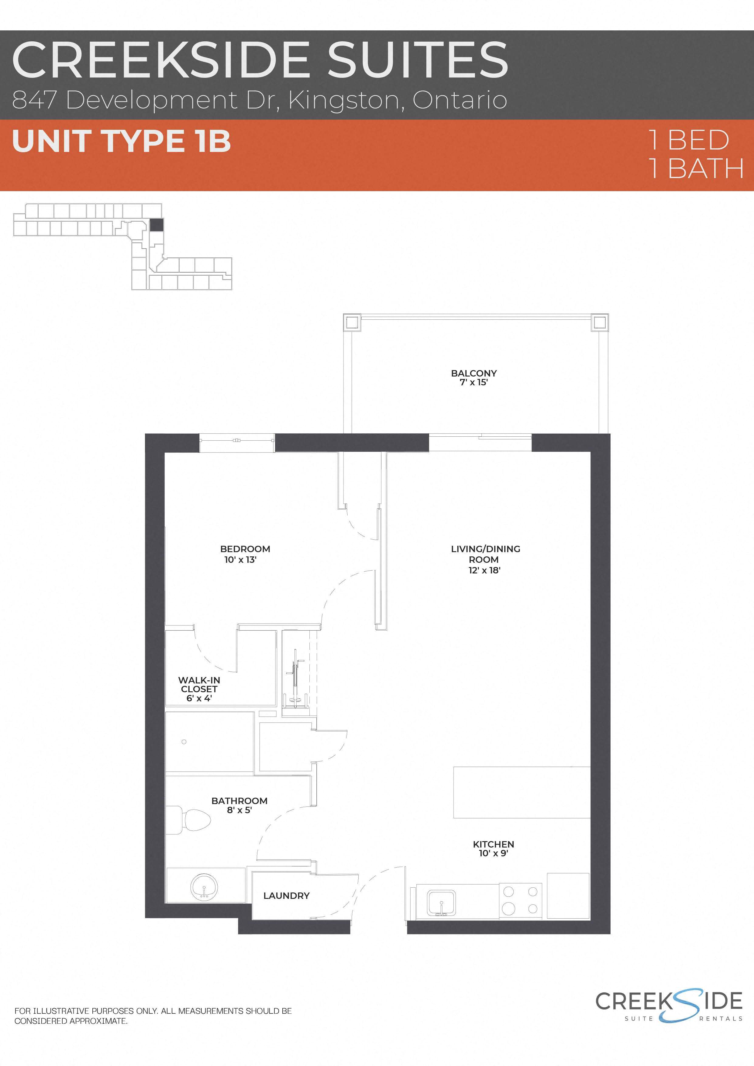 Floor plan for 1 bed, 1 bath, 751 sqft